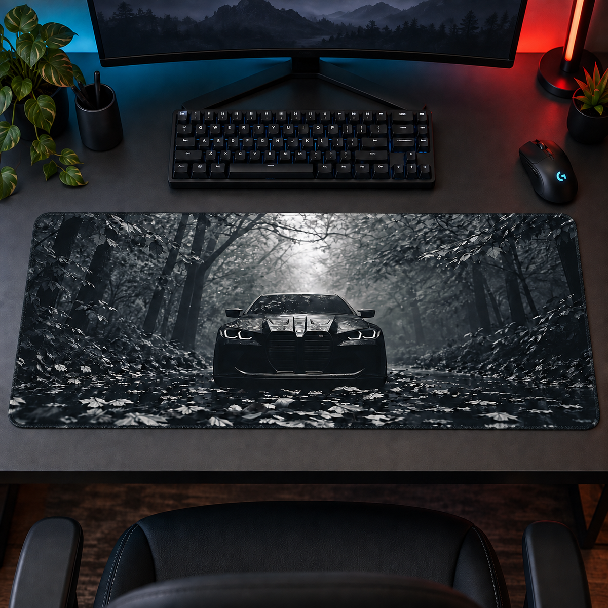 Sisli Ormanda Siyah Spor Otomobil Mouse Pad - Y1116