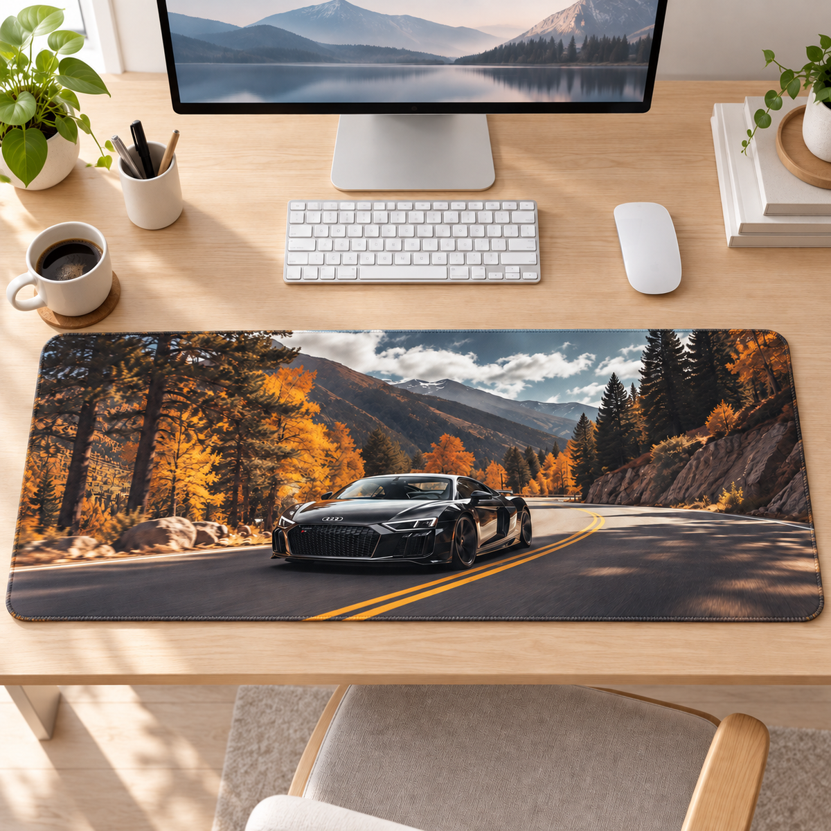 Sonbahar Yolunda Siyah Spor Otomobil Mouse Pad - Y1120