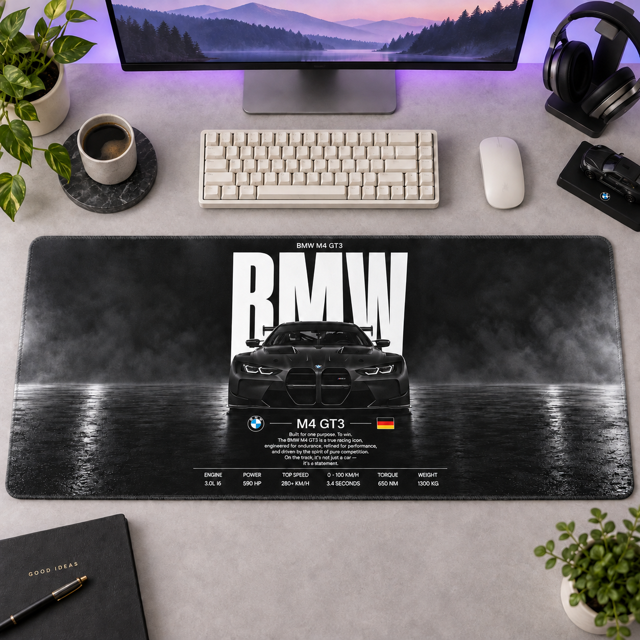 BMW M4 GT3 Siyah Teknik Afiş Mouse Pad - Y1124