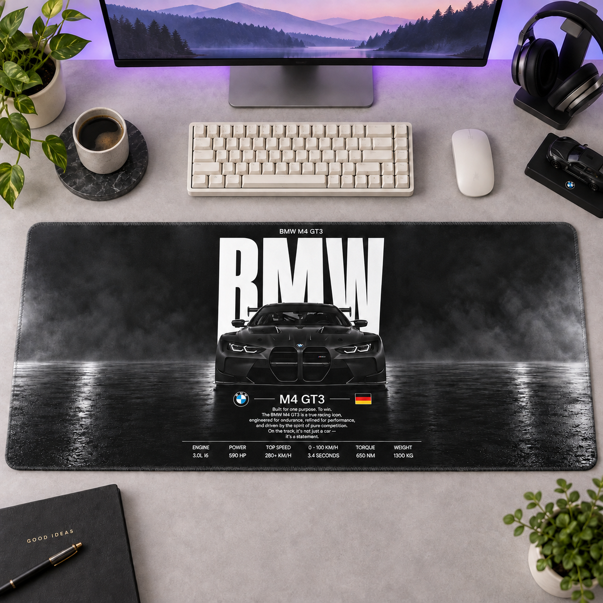 BMW M4 GT3 Siyah Teknik Afiş Mouse Pad - Y1124