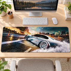 Beyaz Spor Otomobil Şehir Drifti Mouse Pad - Y1130