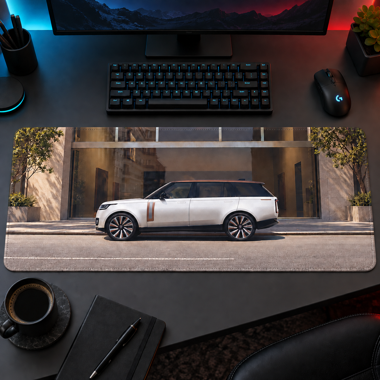 Beyaz SUV Şehir Mimarisi Mouse Pad - Y1136