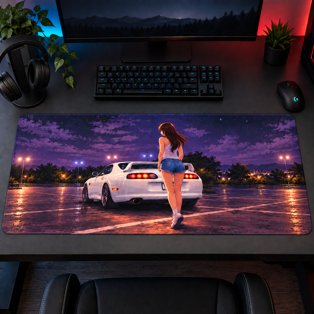 Mor Gecede Beyaz Spor Otomobil Mouse Pad - Y1151