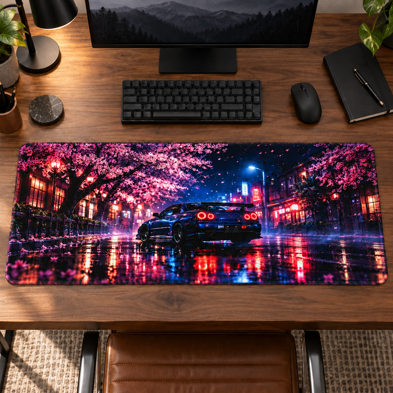 Sakura Gecesi Mavi Spor Otomobil Mouse Pad - Y1152