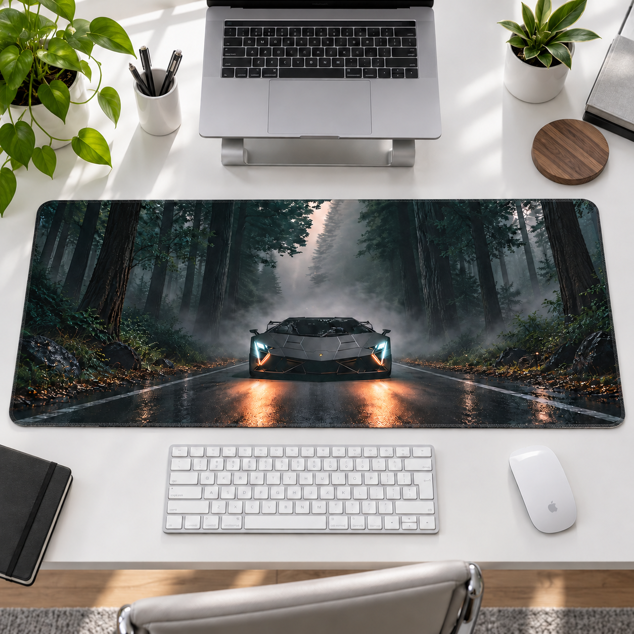 Sisli Orman Yolunda Spor Otomobil Mouse Pad - Y1158