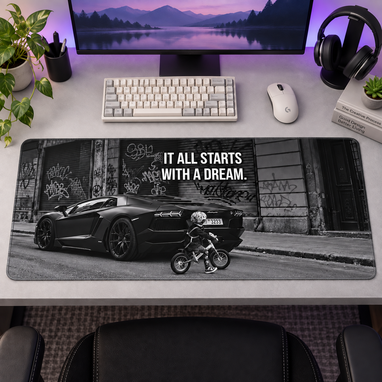 Siyah Beyaz Otomobil Rüyası Mouse Pad - Y1174