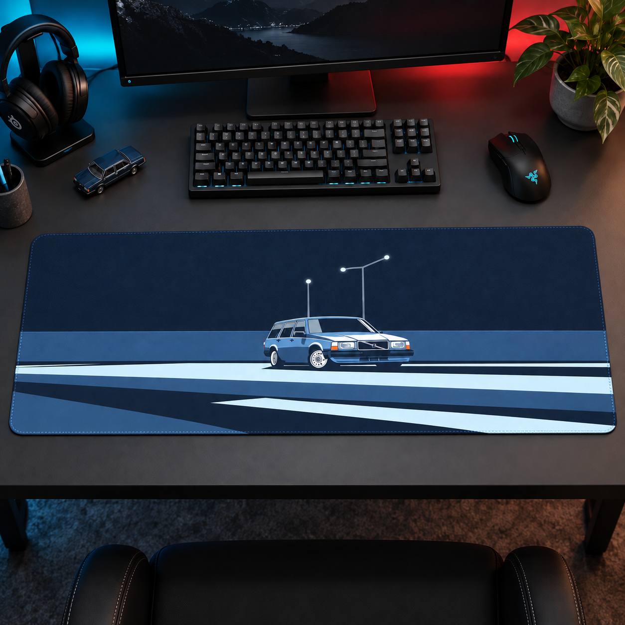 Mavi Geometrik Şehir ve Otomobil Mouse Pad - Y1176
