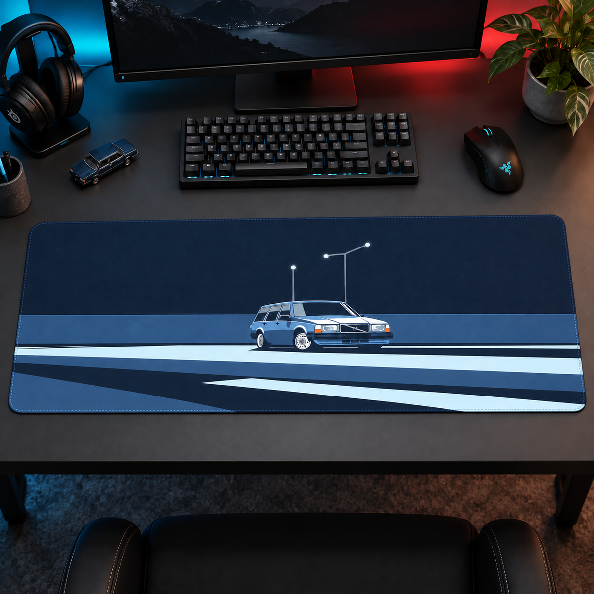 Mavi Geometrik Şehir ve Otomobil Mouse Pad - Y1176