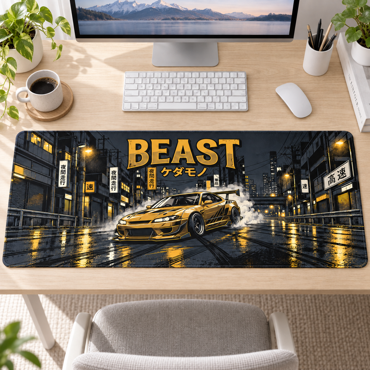Altın Spor Otomobil Japon Gecesi Mouse Pad - Y1180