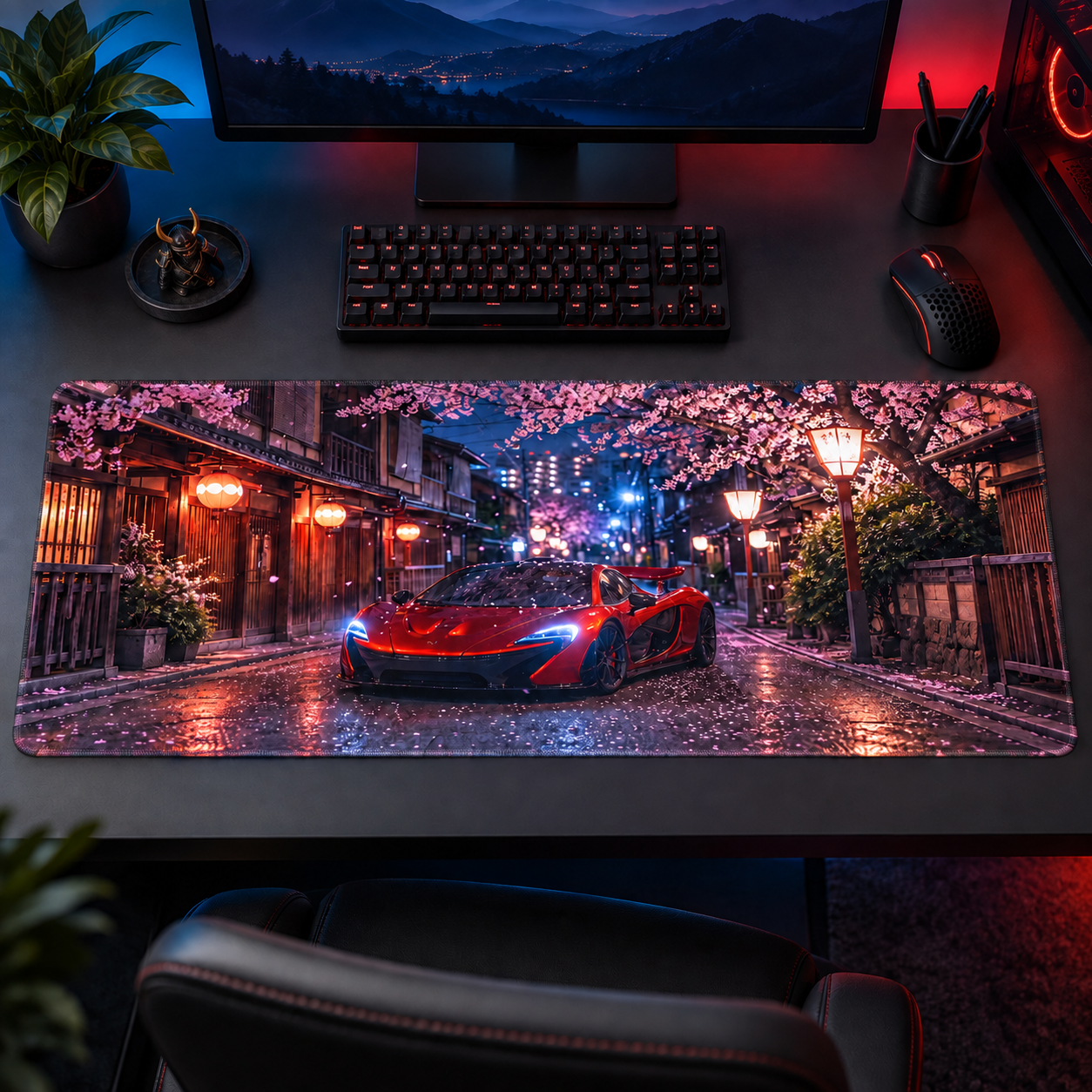 Kırmızı Spor Otomobil Sakura Sokağı Mouse Pad - Y1181