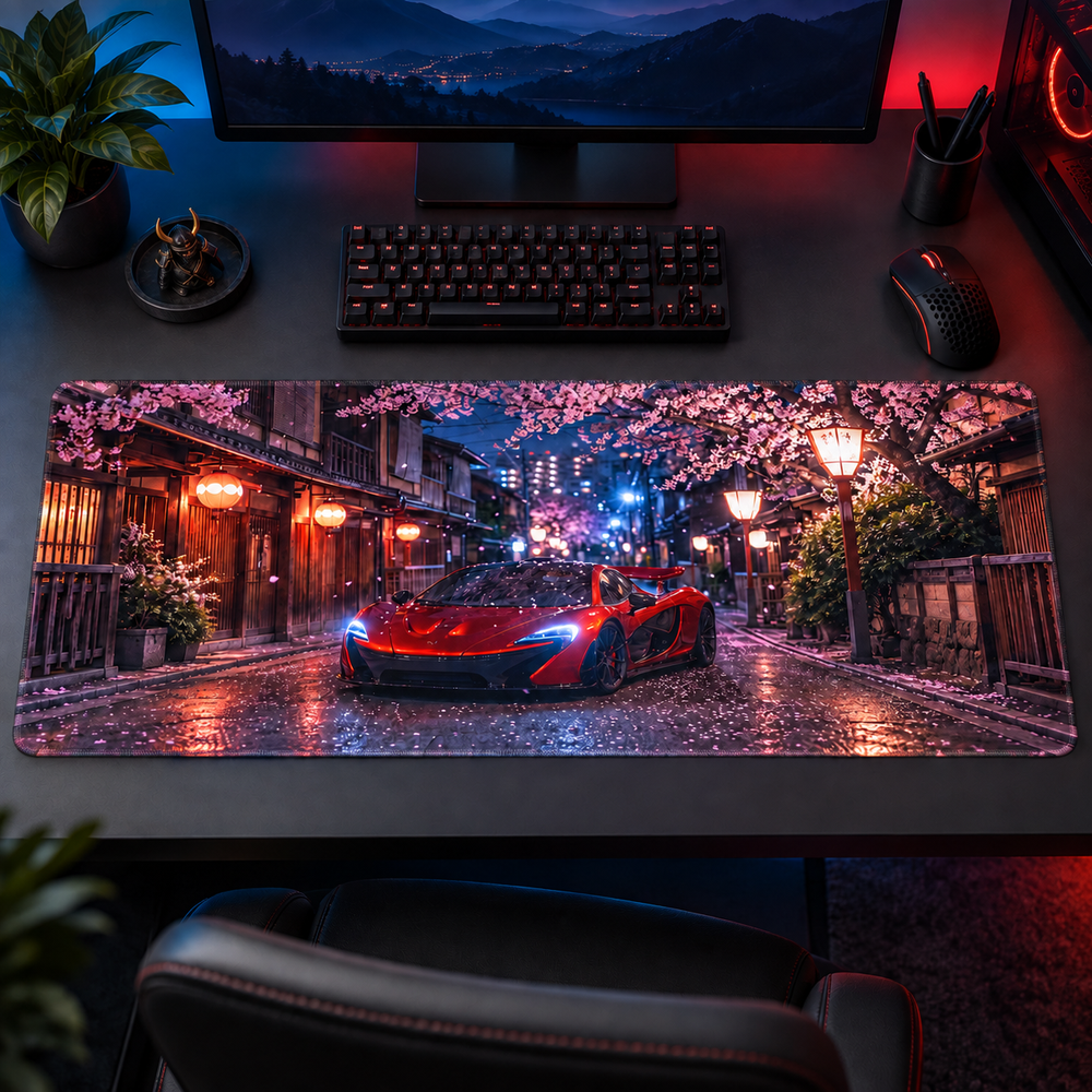 Kırmızı Spor Otomobil Sakura Sokağı Mouse Pad - Y1181