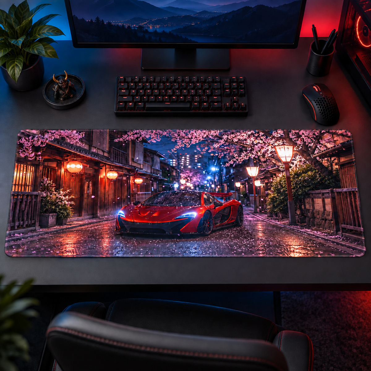 Kırmızı Spor Otomobil Sakura Sokağı Mouse Pad - Y1181