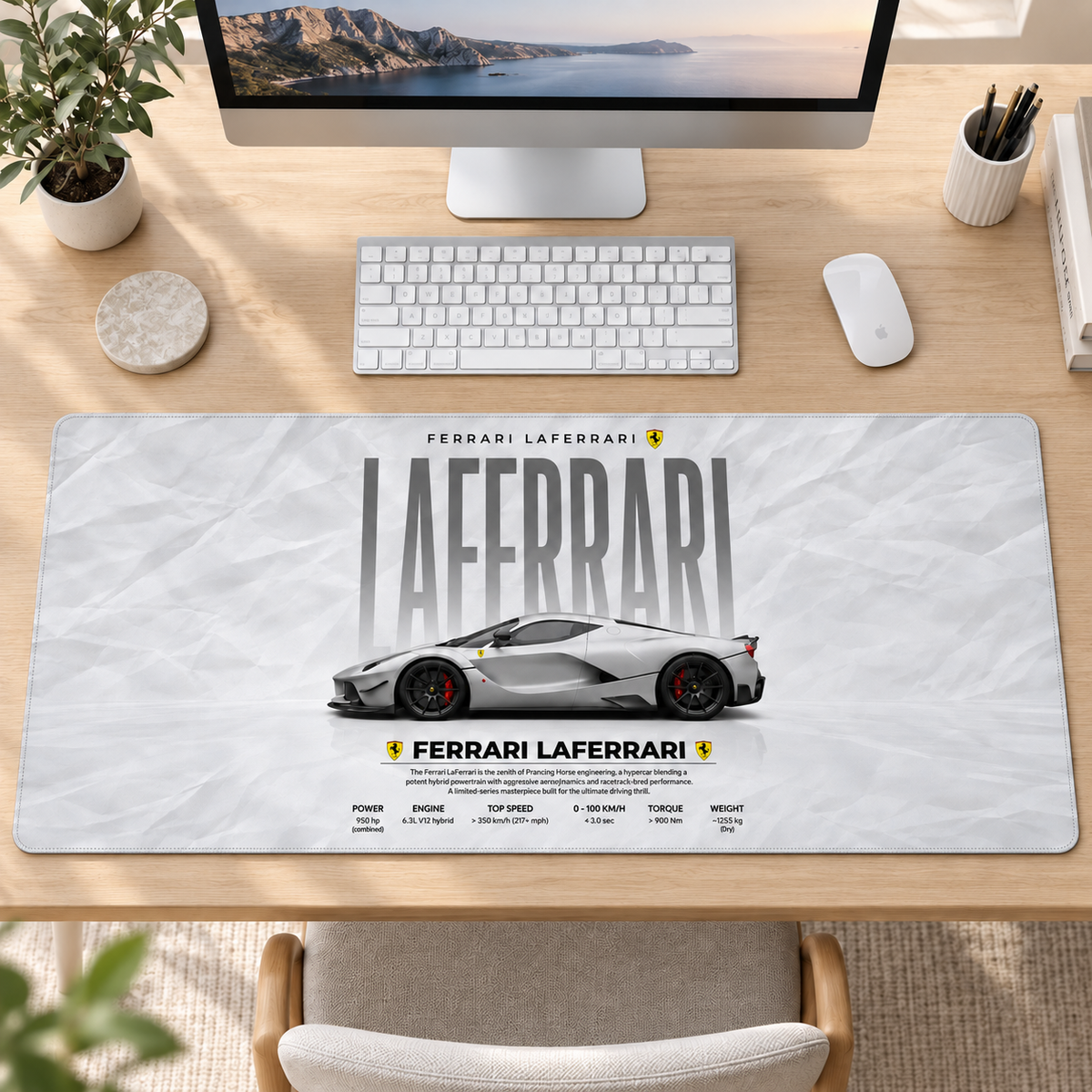 Ferrari LaFerrari Beyaz Teknik Afiş Mouse Pad - Y1195
