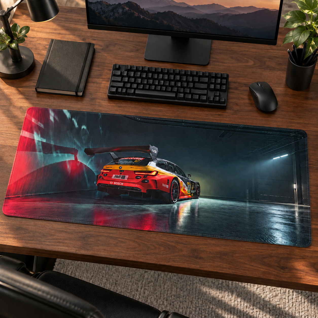 Turuncu Yarış Otomobili Yağmurlu Gece Mouse Pad - Y1197