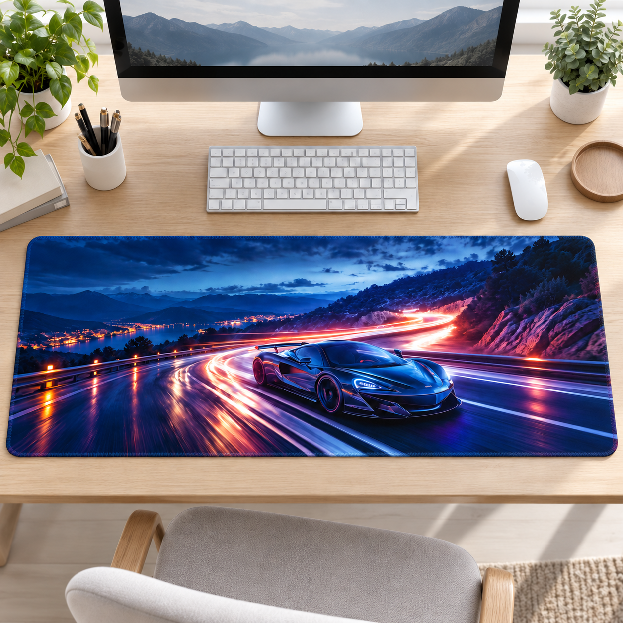 Mavi Süper Otomobil Işık Yolu Mouse Pad - Y1205