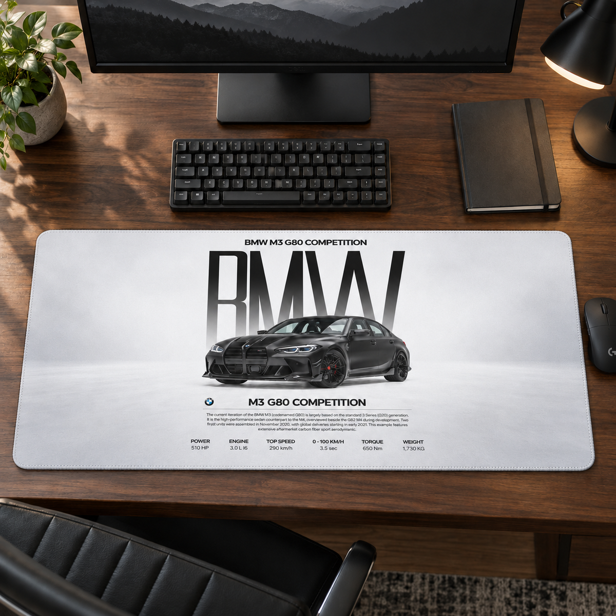 BMW M3 Beyaz Zemin Teknik Tasarım Mouse Pad - Y1212