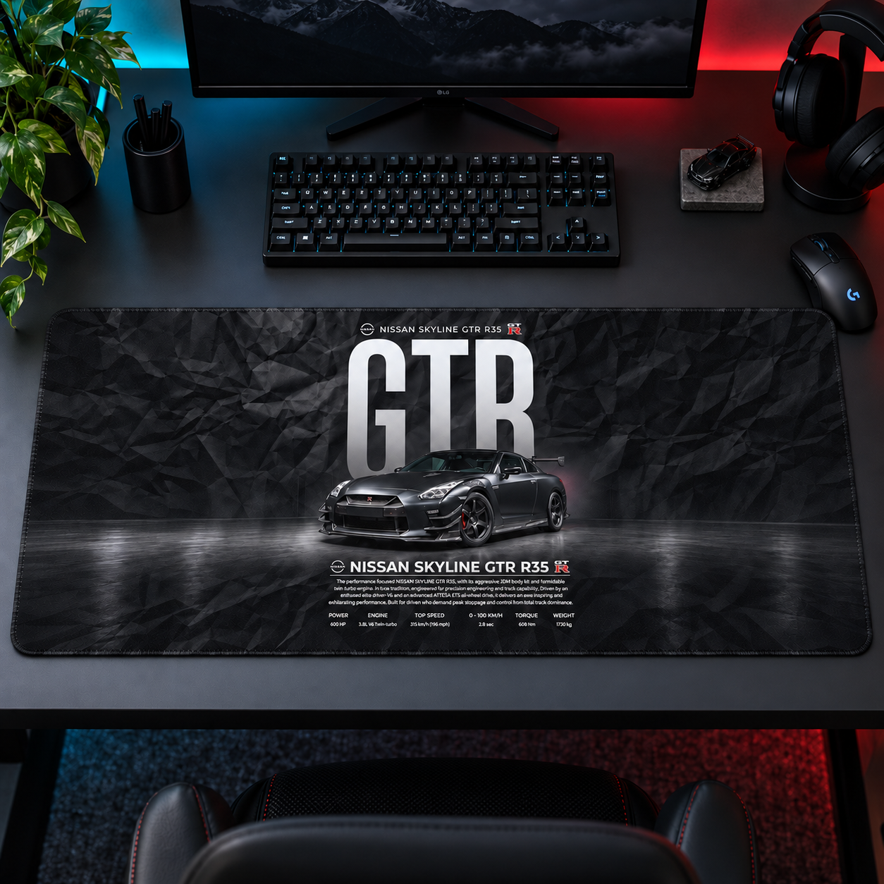 Nissan Skyline GT-R Siyah Teknik Afiş Mouse Pad - Y1231