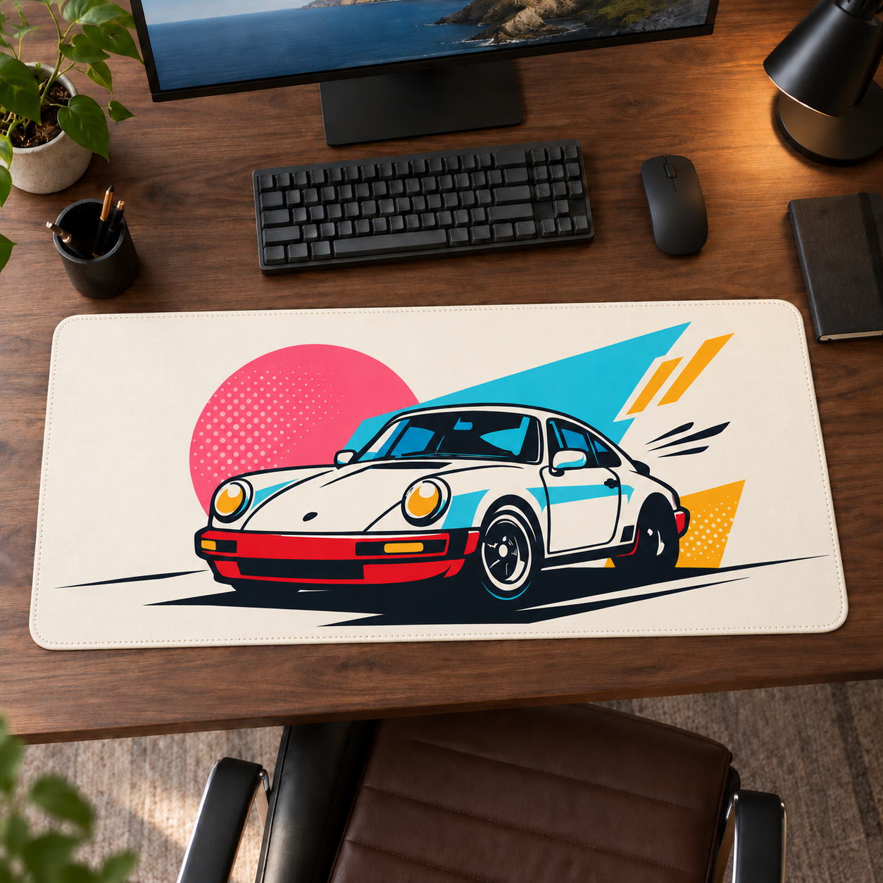 Retro Spor Otomobil Renkli Çizim Mouse Pad - Y1242