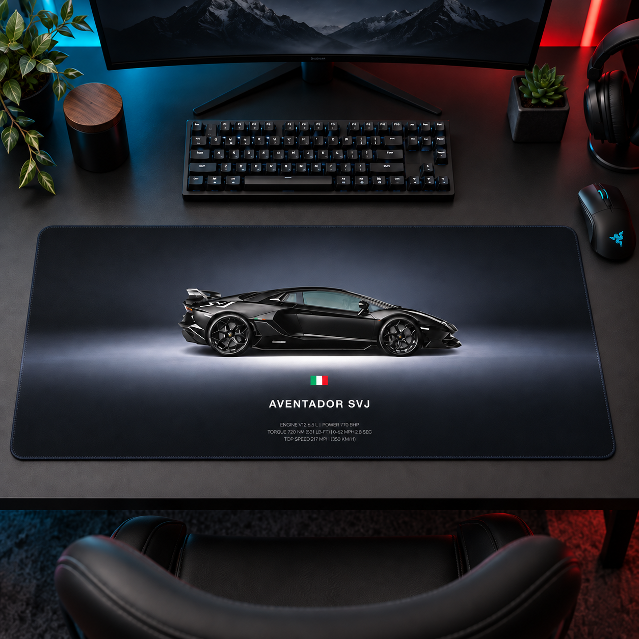 Lamborghini Aventador Siyah Yan Profil Mouse Pad - Y1246