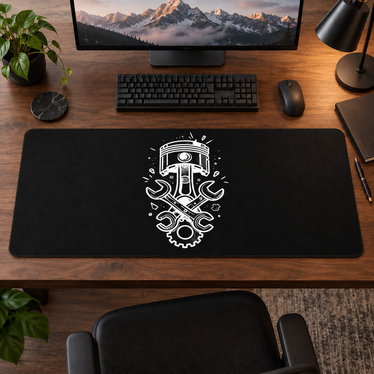 Siyah Zeminli Piston Çizimi Mouse Pad - Y1252