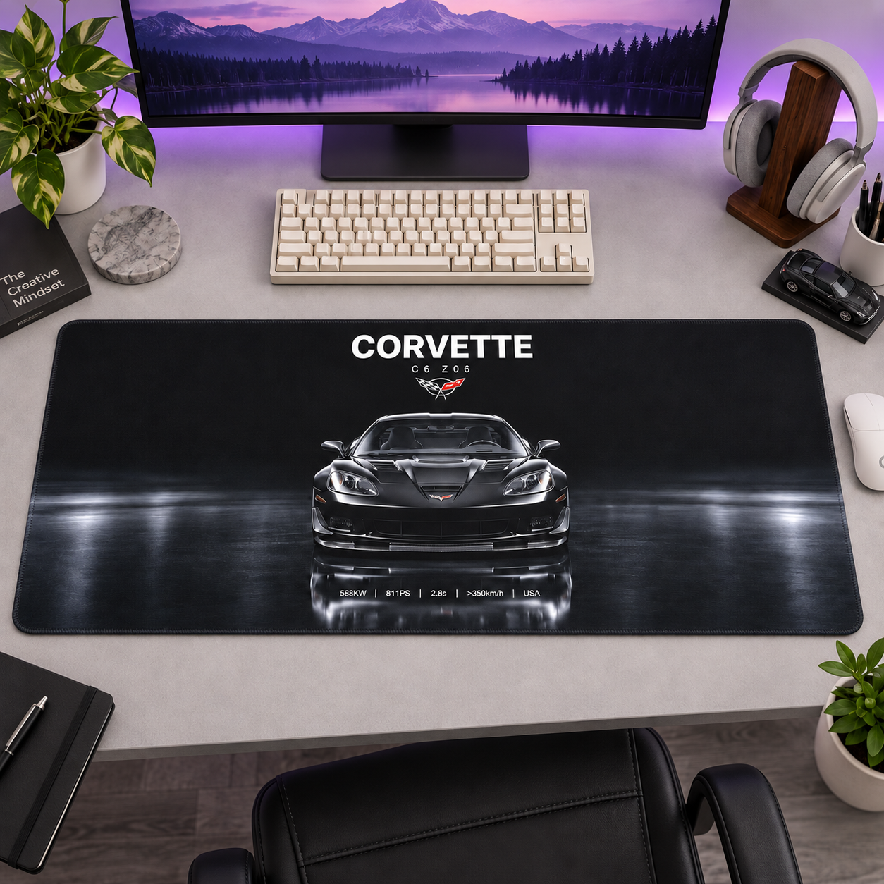 Corvette Siyah Ön Görünüm Mouse Pad - Y1274