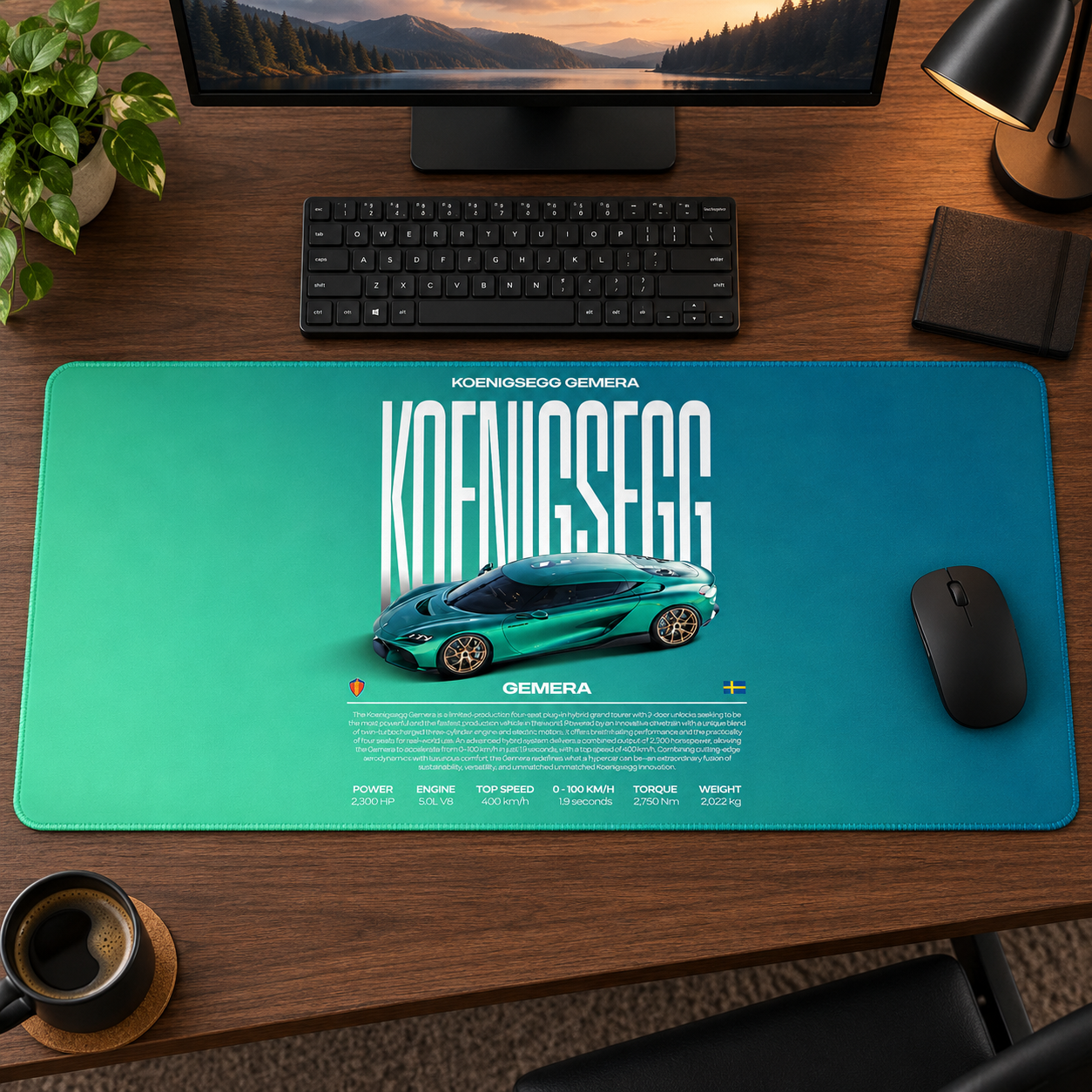 Koenigsegg Gemera Yeşil Teknik Afiş Mouse Pad - Y1302