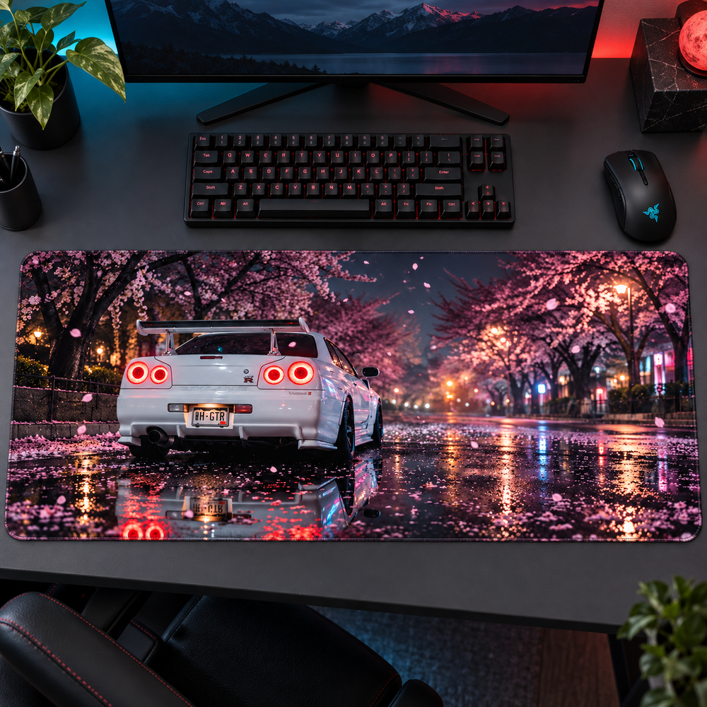 Beyaz Skyline Sakura Gecesi Mouse Pad - Y1306