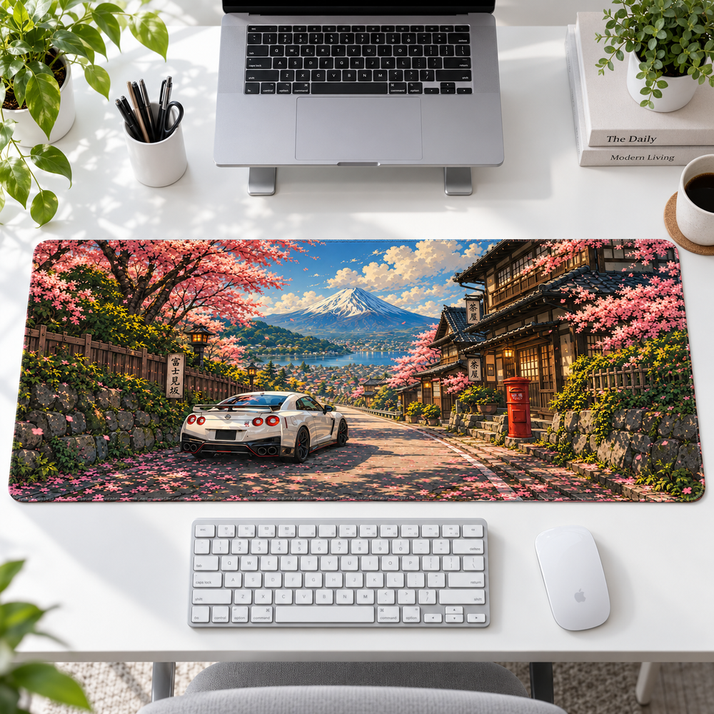 Beyaz Spor Otomobil Sakura Köyü Mouse Pad - Y1318