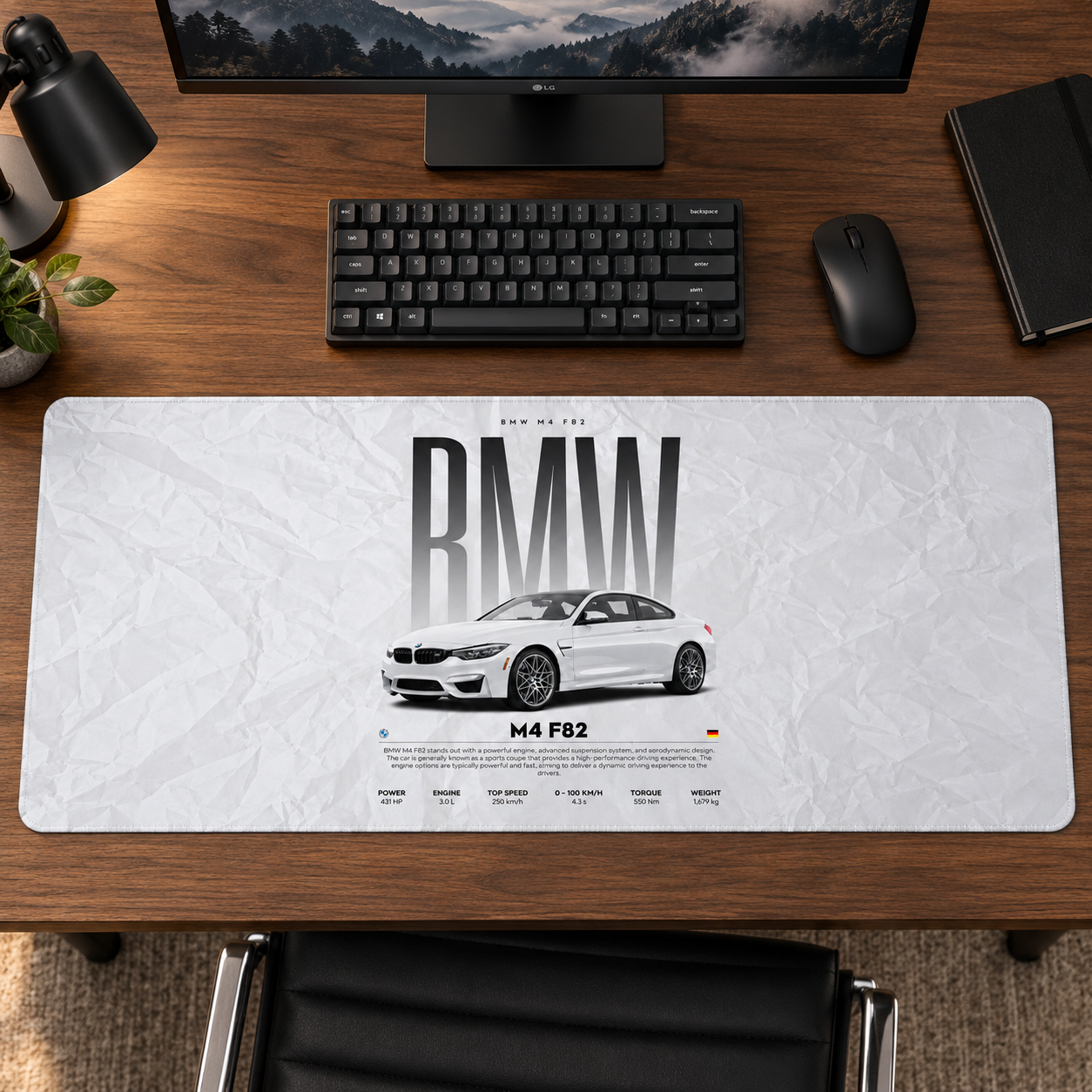 BMW M4 Beyaz Teknik Afiş Mouse Pad - Y1327