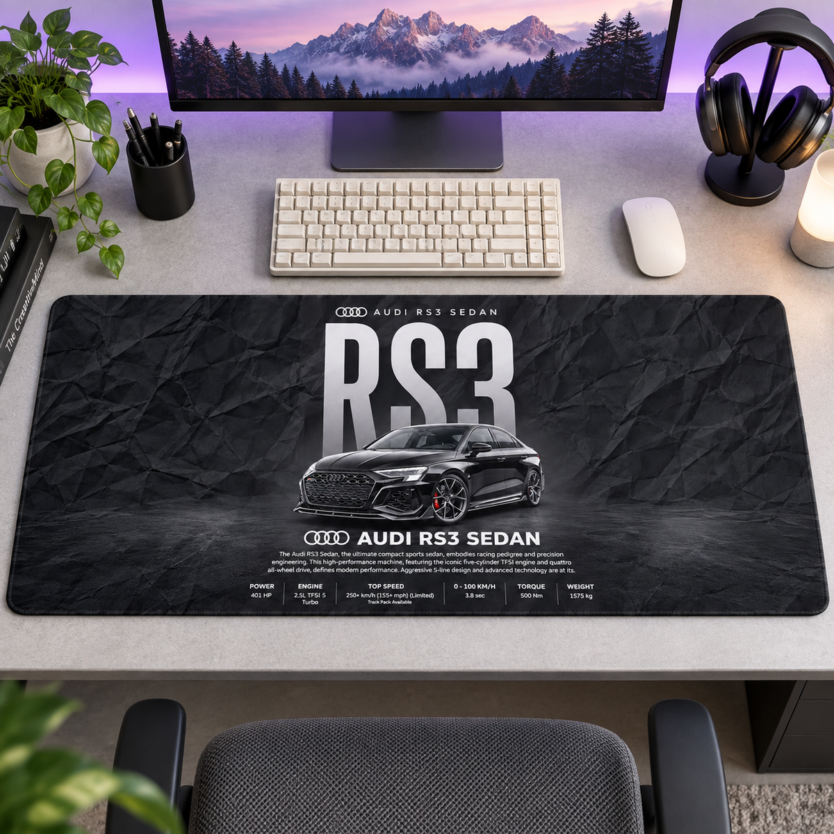 Audi RS3 Sedan Siyah Teknik Afiş Mouse Pad - Y1329