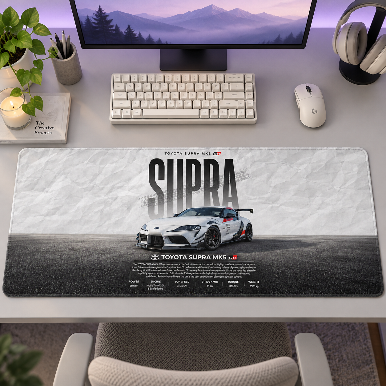 Toyota Supra Beyaz Pist Afişi Mouse Pad - Y1344