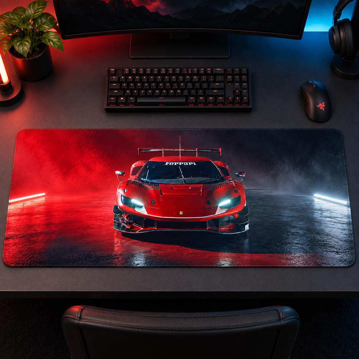 Kırmızı Süper Otomobil Gece Işıkları Mouse Pad - Y1346
