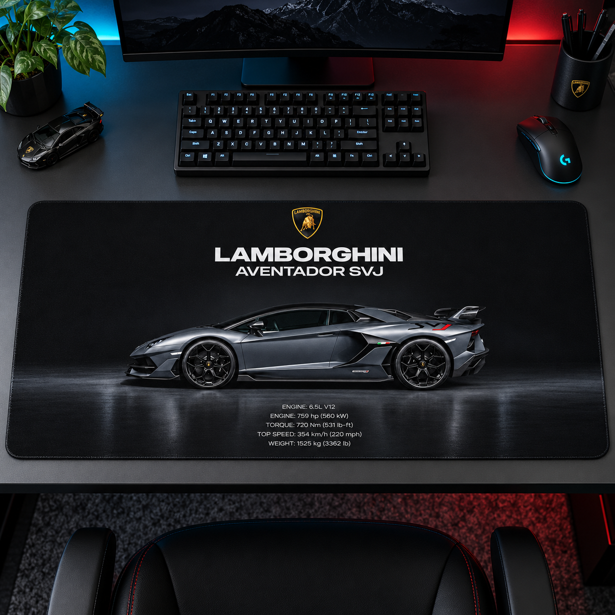 Lamborghini Aventador SVJ Gri Profil Mouse Pad - Y1351