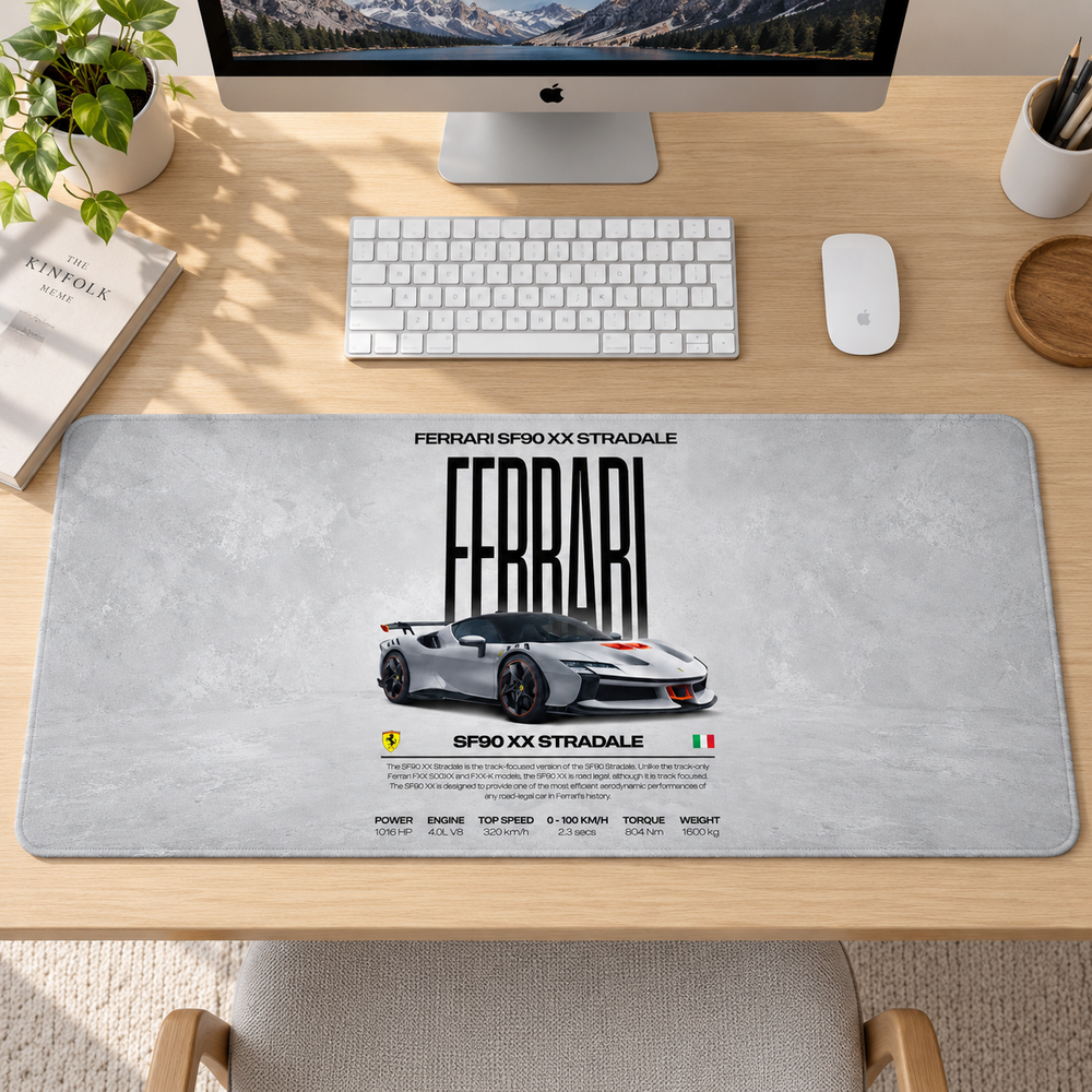 Ferrari SF90 XX Stradale Beyaz Afiş Mouse Pad - Y1355