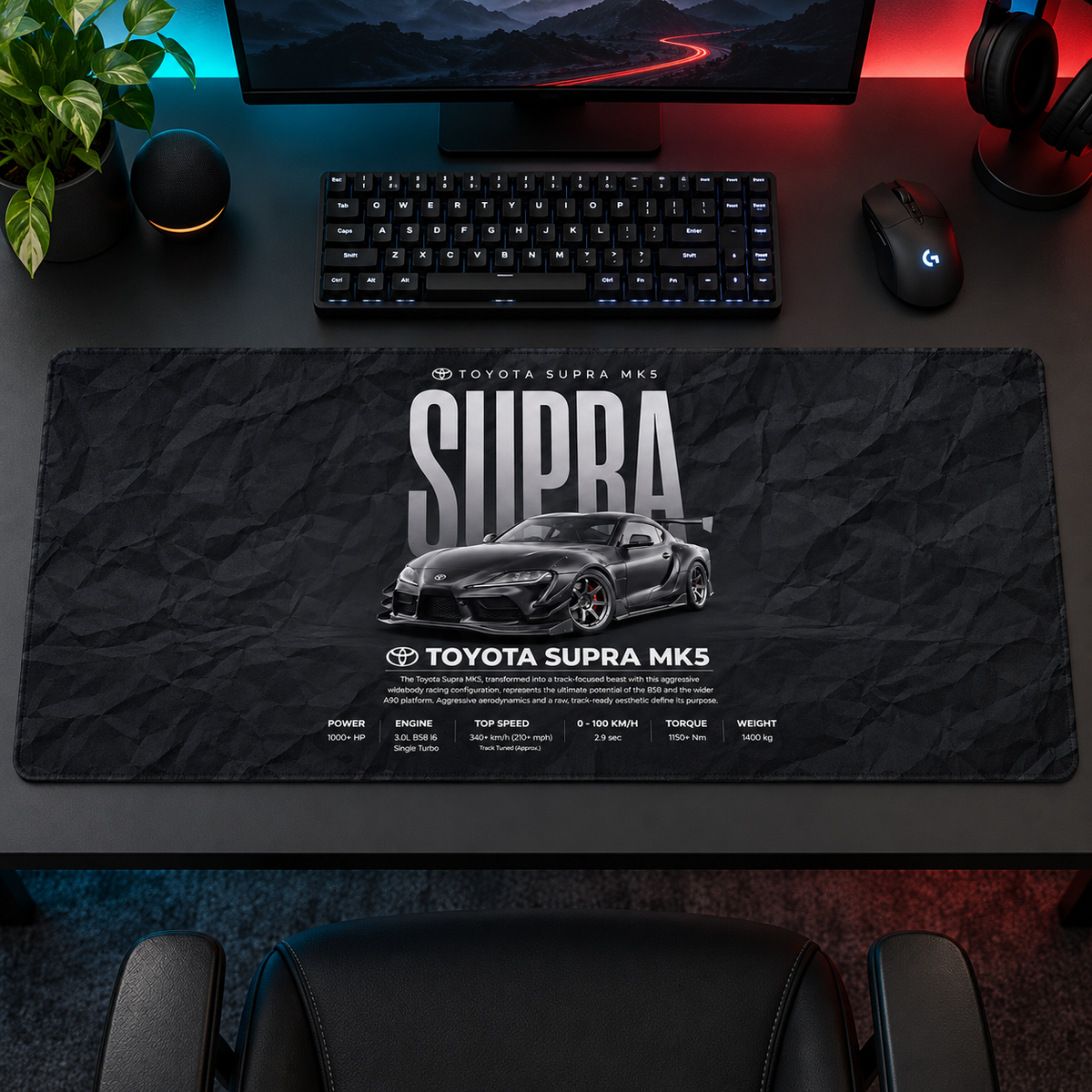 Toyota Supra MK5 Siyah Teknik Afiş Mouse Pad - Y1356