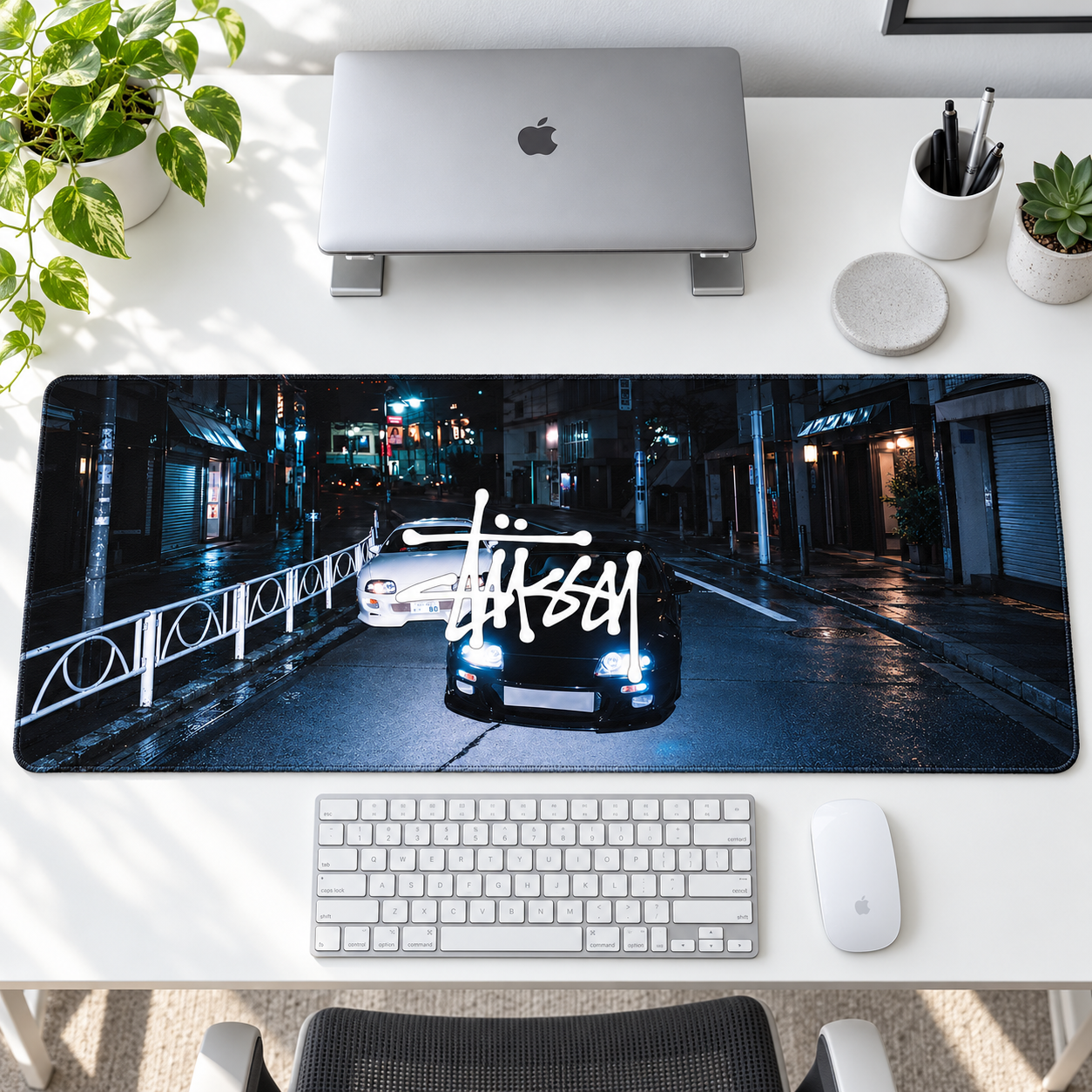 Mavi Otomobil Gece Sokak Kültürü Mouse Pad - Y1358