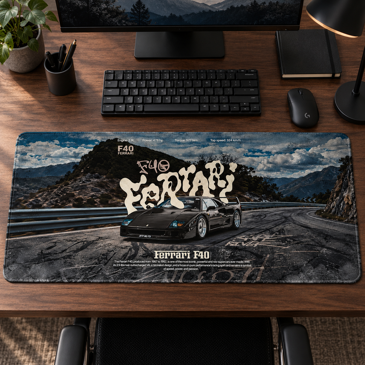 Ferrari F40 Dağ Yolu Afişi Mouse Pad - Y1362