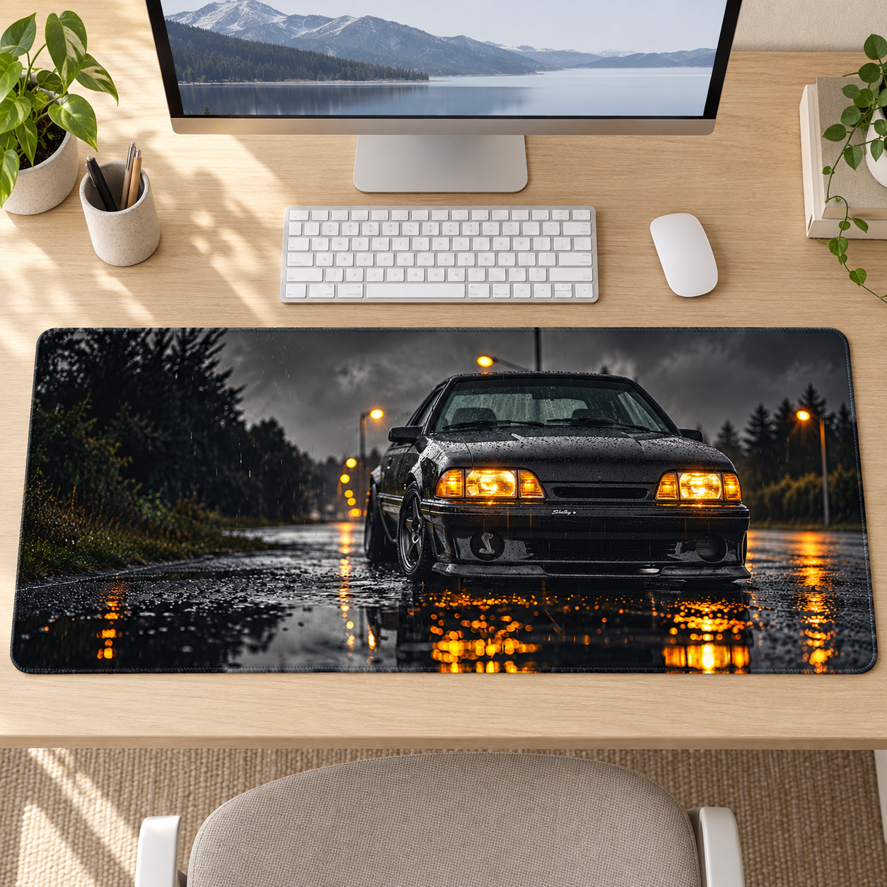 Klasik Otomobil Sarı Far Yansımaları Mouse Pad - Y1370