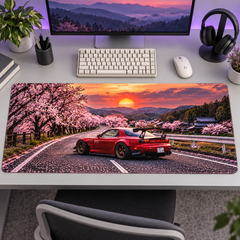 Kırmızı Spor Otomobil Sakura Gün Batımı Mouse Pad - Y1379