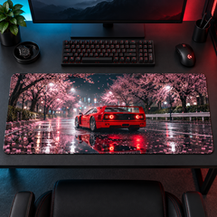 Kırmızı Spor Otomobil Sakura Yansımaları Mouse Pad - Y1391