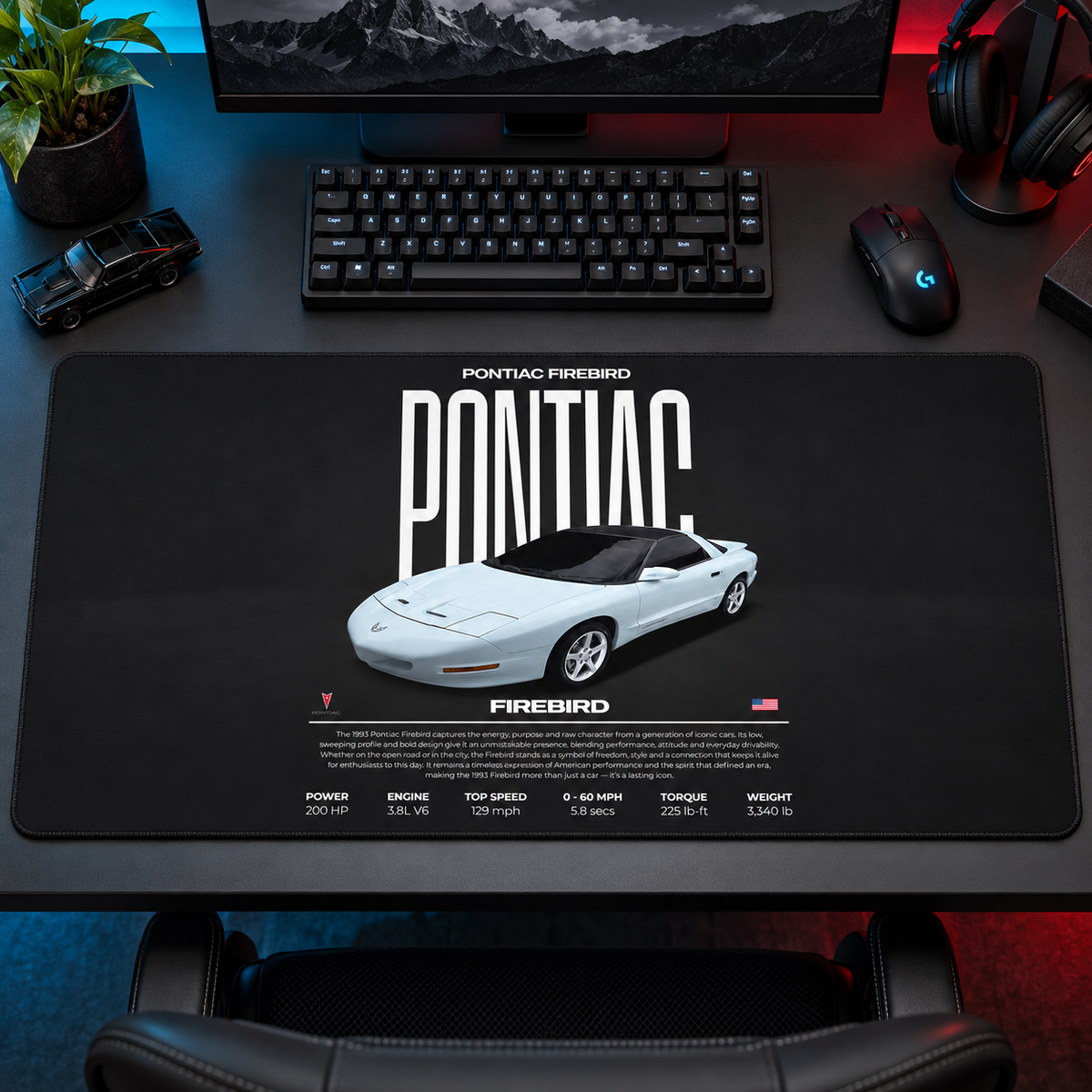 Pontiac Firebird Beyaz Teknik Afiş Mouse Pad - Y1411