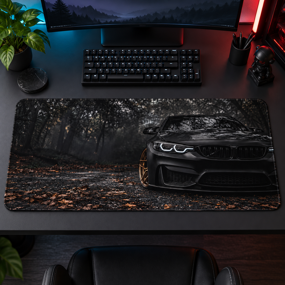 Karanlık Ormanda Siyah BMW Mouse Pad - Y1421