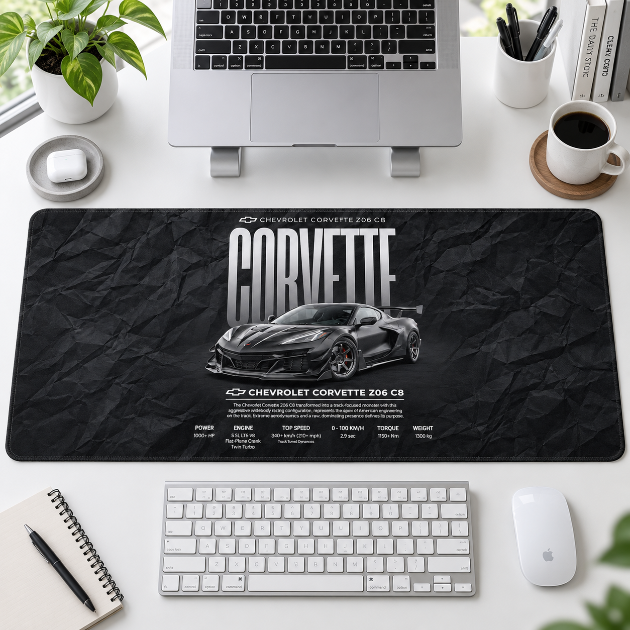 Corvette C8 Siyah Teknik Afiş Mouse Pad - Y1423