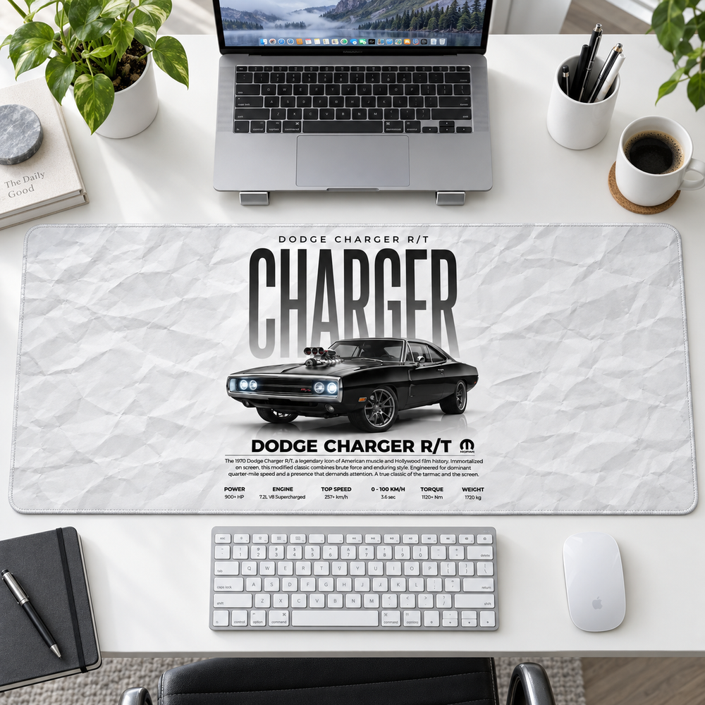 Dodge Charger R/T Beyaz Teknik Afiş Mouse Pad - Y1428