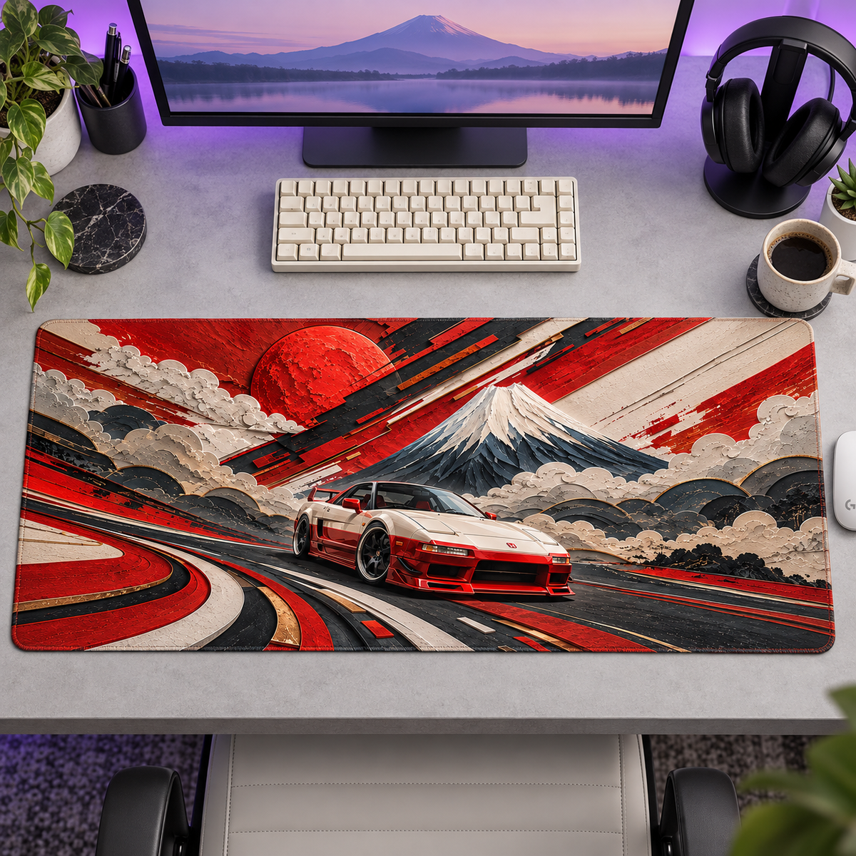 Fuji Dağı Kızıl Hız Çizgileri Mouse Pad - Y1434