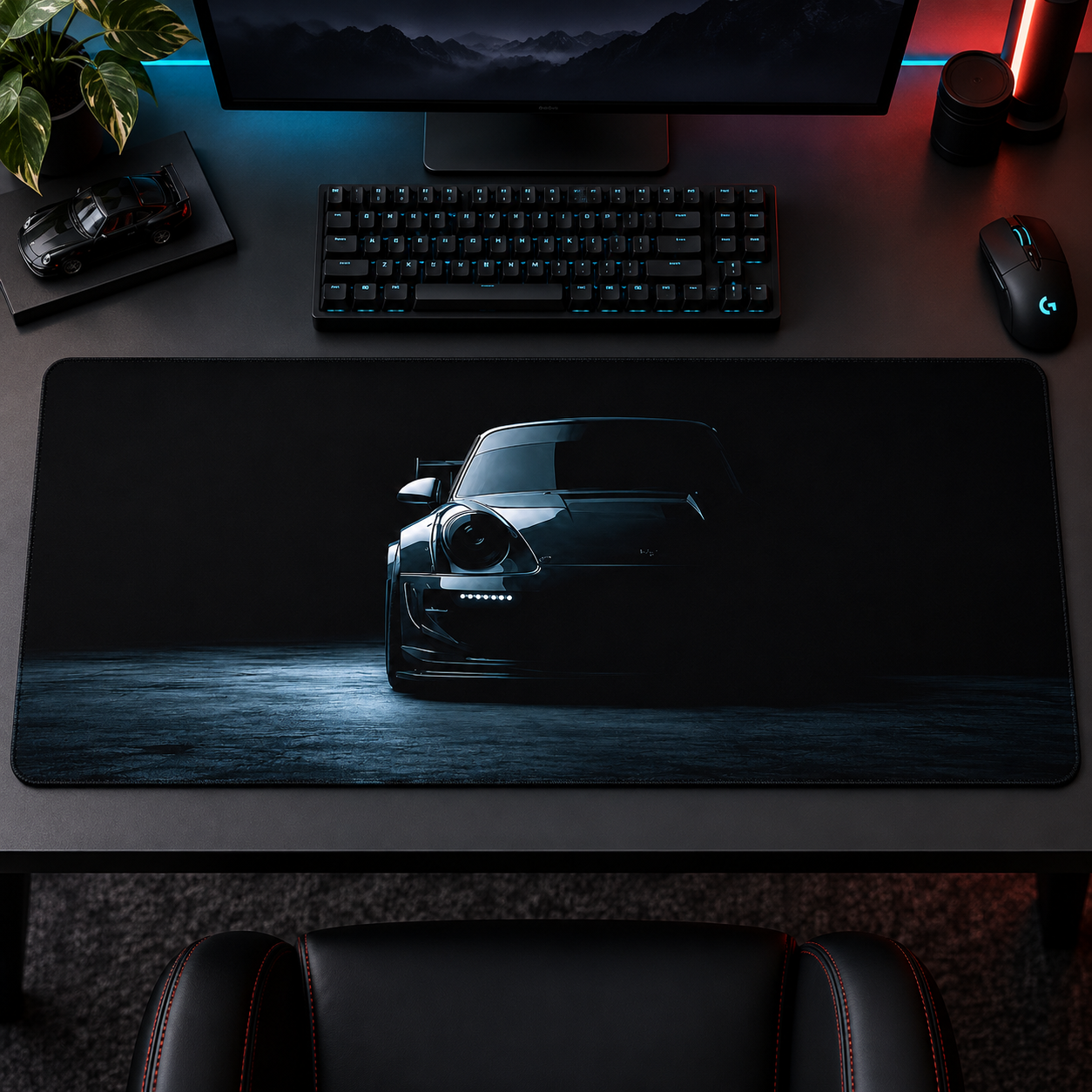 Siyah Spor Otomobil Mavi Siluet Mouse Pad - Y1441