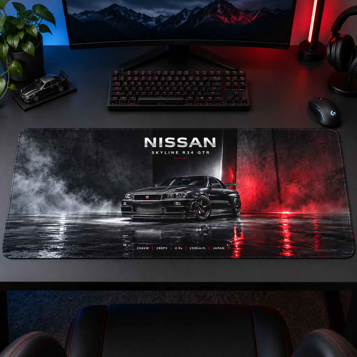 Nissan Skyline Dumanlı Kırmızı Stüdyo Mouse Pad - Y1451