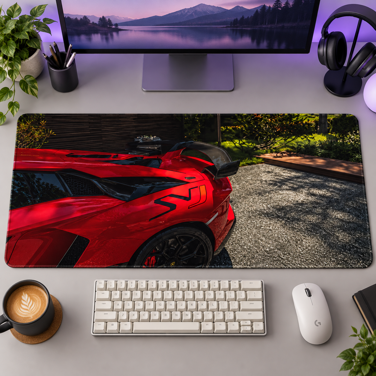 Kırmızı Spor Otomobil Orman Detayı Mouse Pad - Y1454