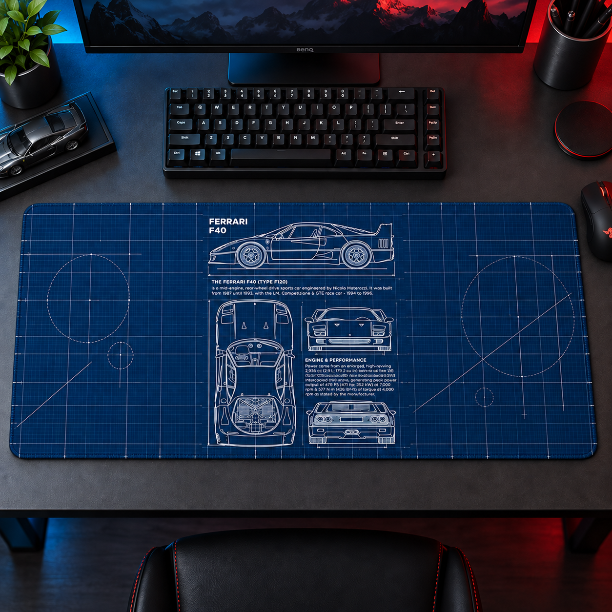 Toyota Supra Mavi Teknik Plan Mouse Pad - Y1456