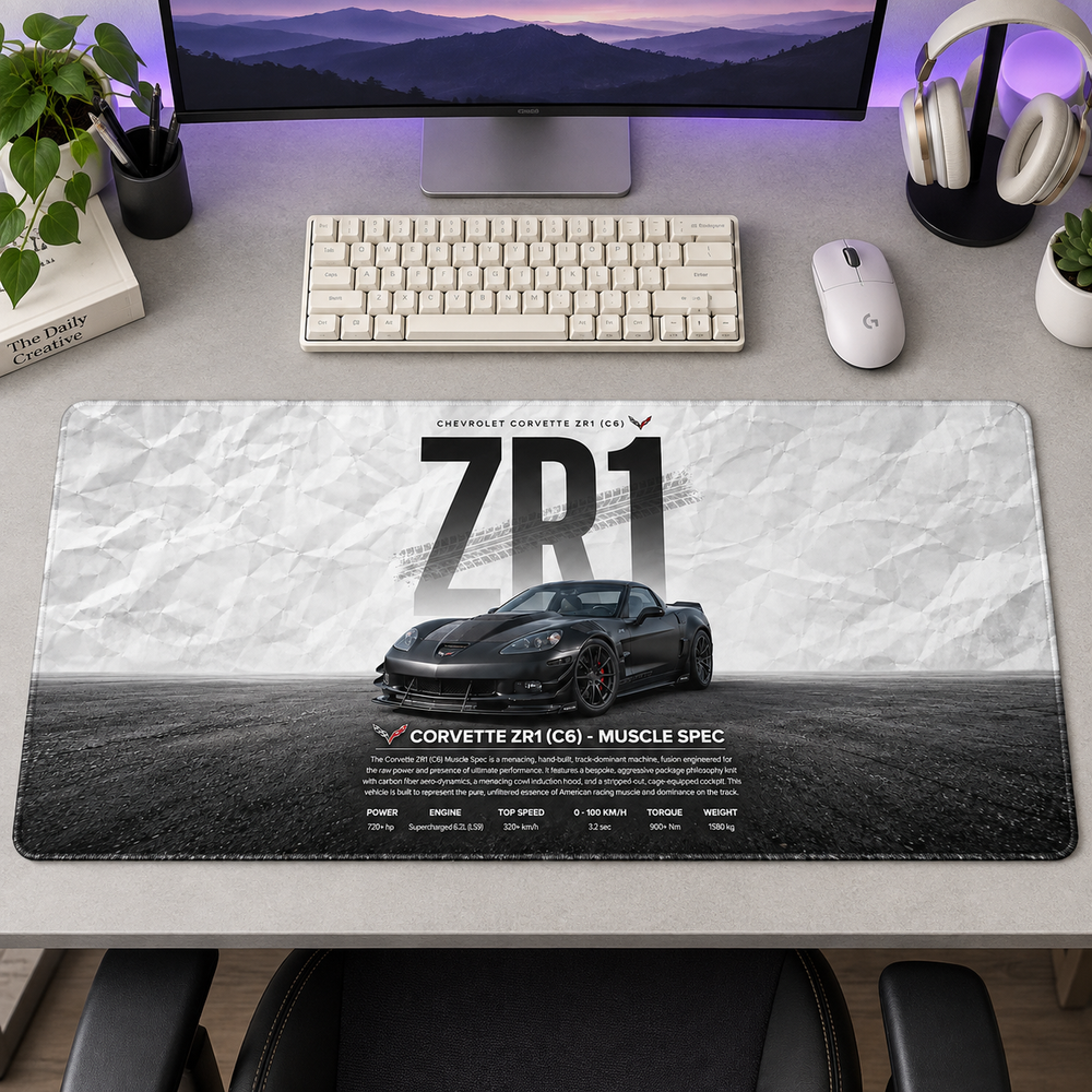 Corvette ZR1 Beyaz Teknik Afiş Mouse Pad - Y1459